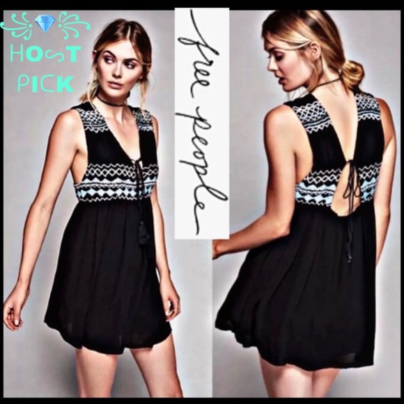 FREE PEOPLE SIMPLY BLACK EMBROIDERED MINI DRESS XS